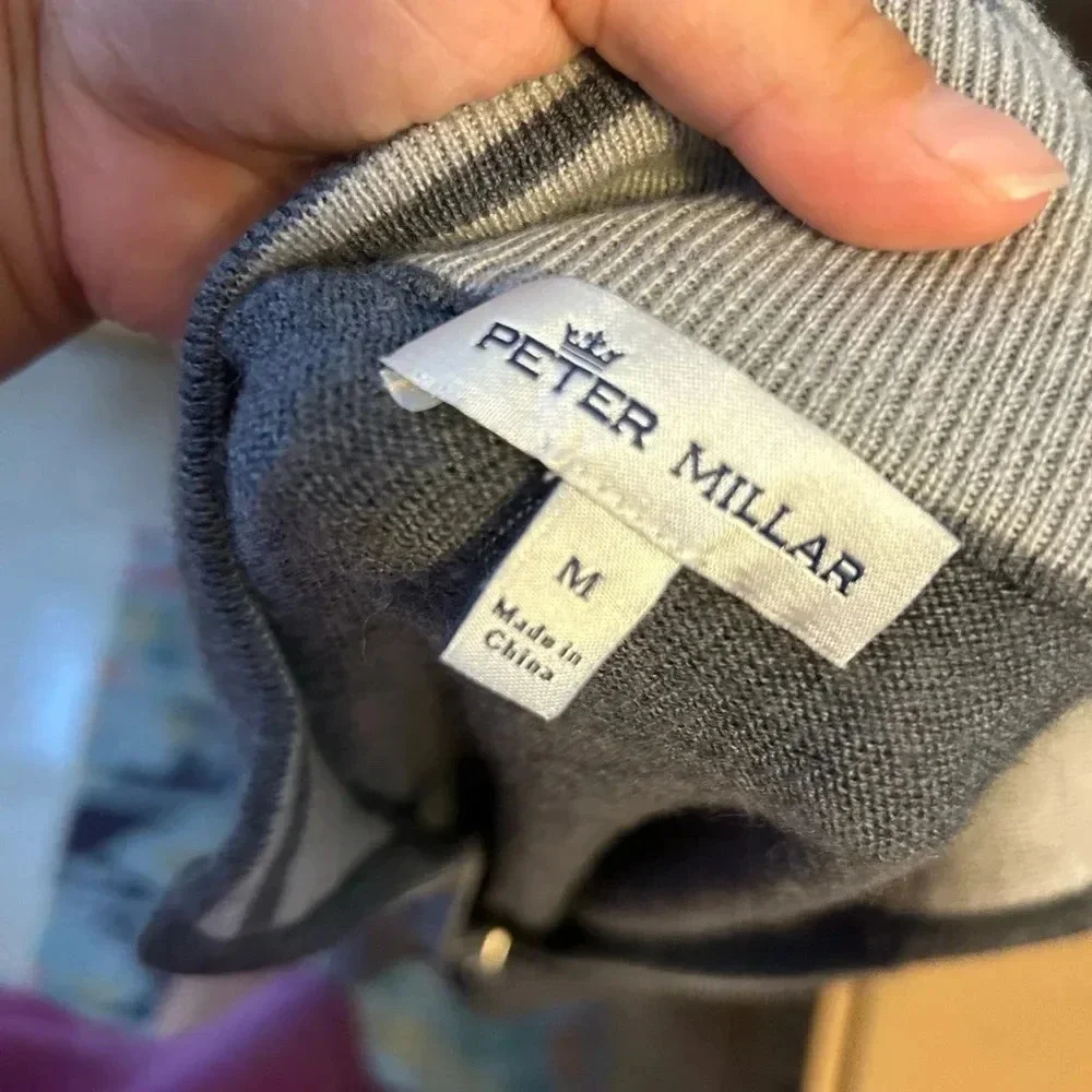 Peter Millar Merino Wool Gray Quarter Zip Sweater